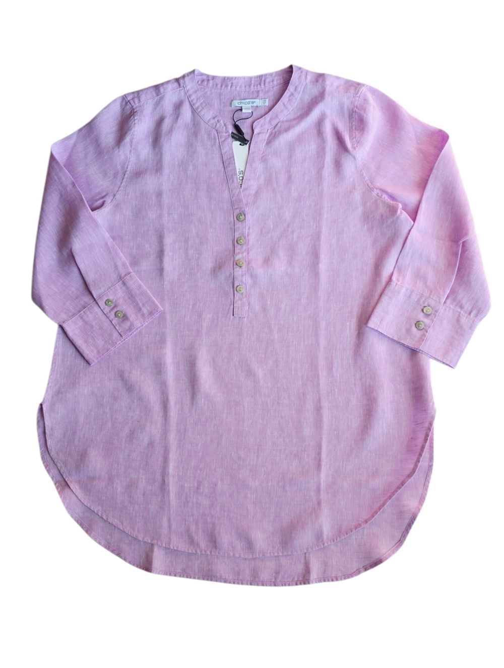 Chico's No Iron Linen Tunic Color Lavender Skies